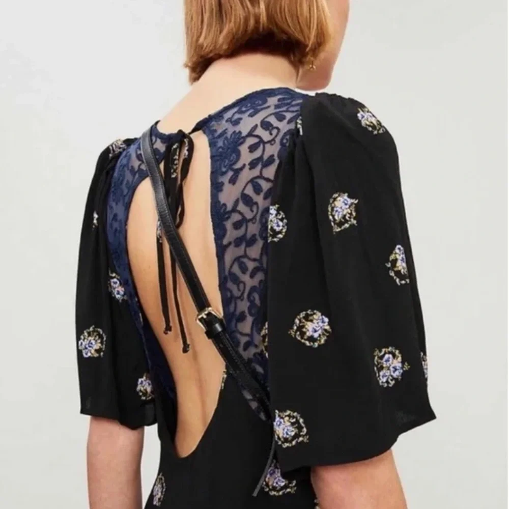 Free People Clove Mockingbird Mini Dress Black Combo Size 12 Like New - Picture 2 of 11